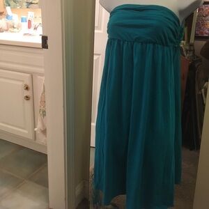GAP Teal Strapless Midi Dress